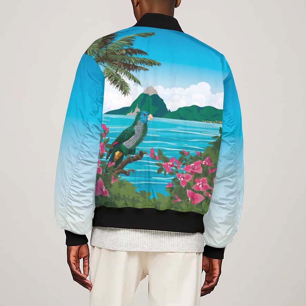 Afro-Saint Lucians Sleeve Zip Bomber Jacket Pitons Landscape