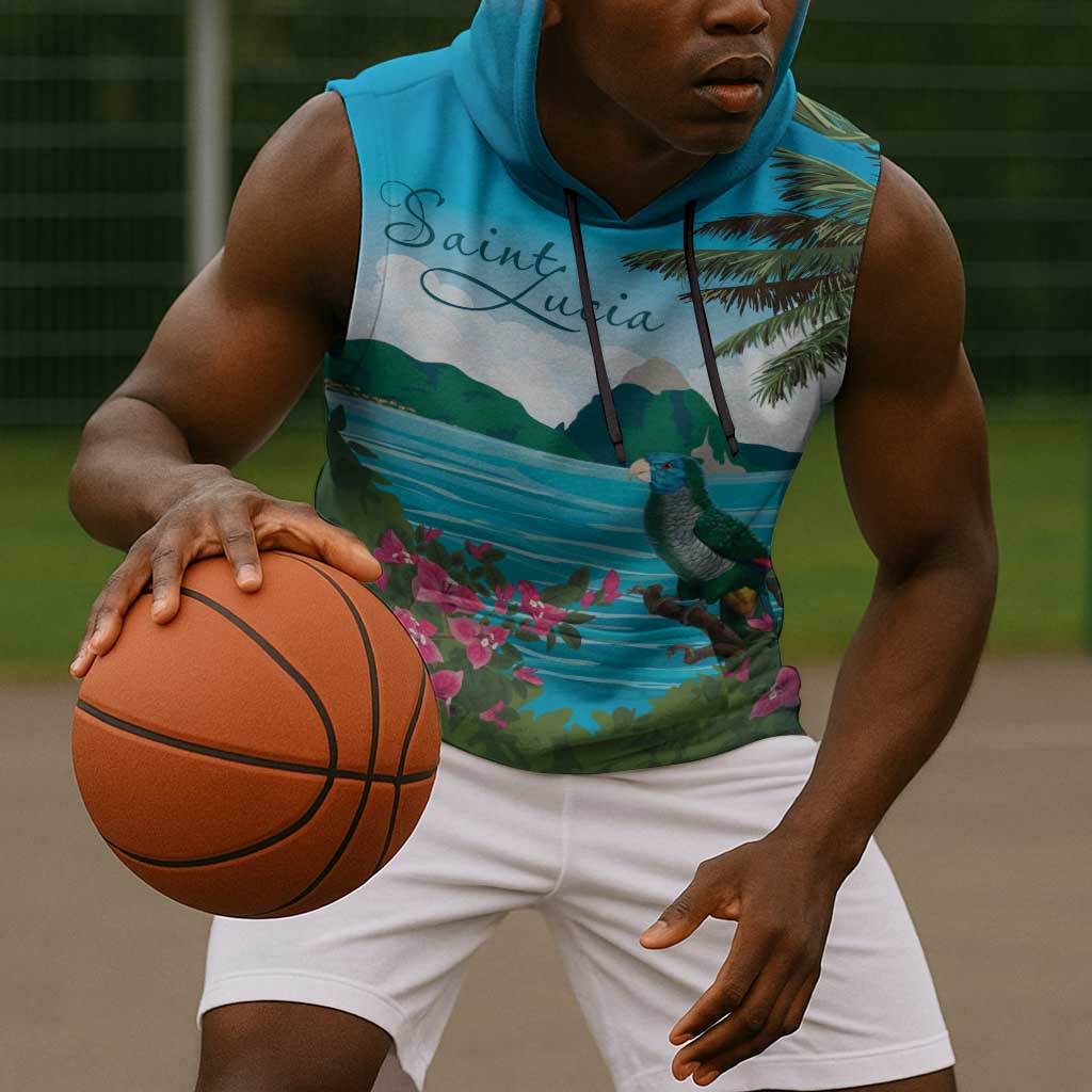 Afro-Saint Lucians Sleeveless Hoodie Pitons Landscape - African Pride