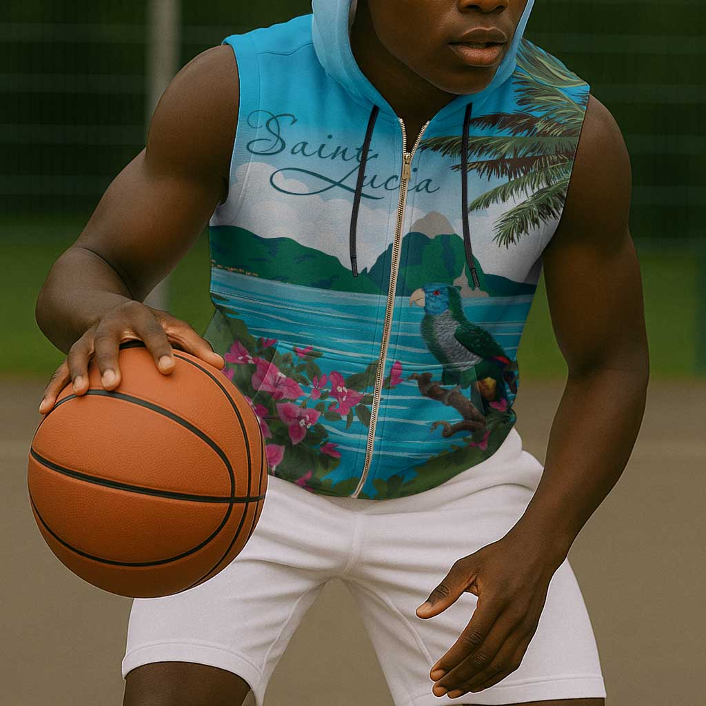 Afro-Saint Lucians Sleeveless Zip Hoodie Pitons Landscape - African Pride