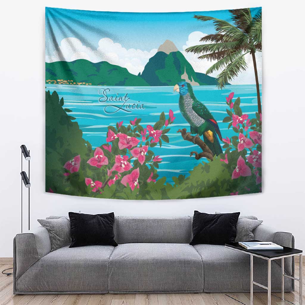 Afro-Saint Lucians Tapestry Pitons Landscape