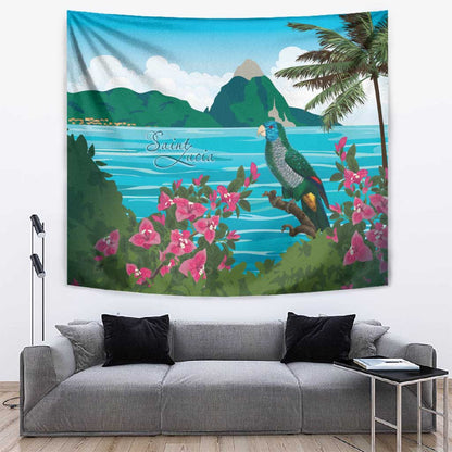 Afro-Saint Lucians Tapestry Pitons Landscape