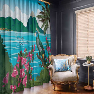 Afro-Saint Lucians Window Curtain Pitons Landscape