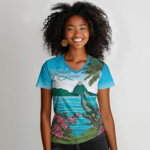 Afro-Saint Lucians Women V-Neck T-Shirt Pitons Landscape