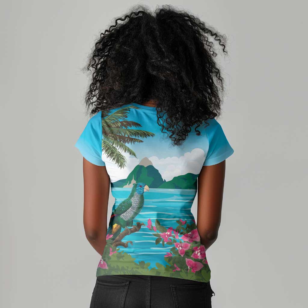 Afro-Saint Lucians Women V-Neck T-Shirt Pitons Landscape