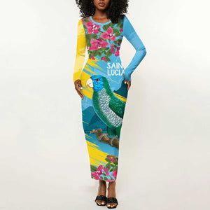 Saint Lucia Afro Long Sleeve Bodycon Dress Tropical Vibes LT7