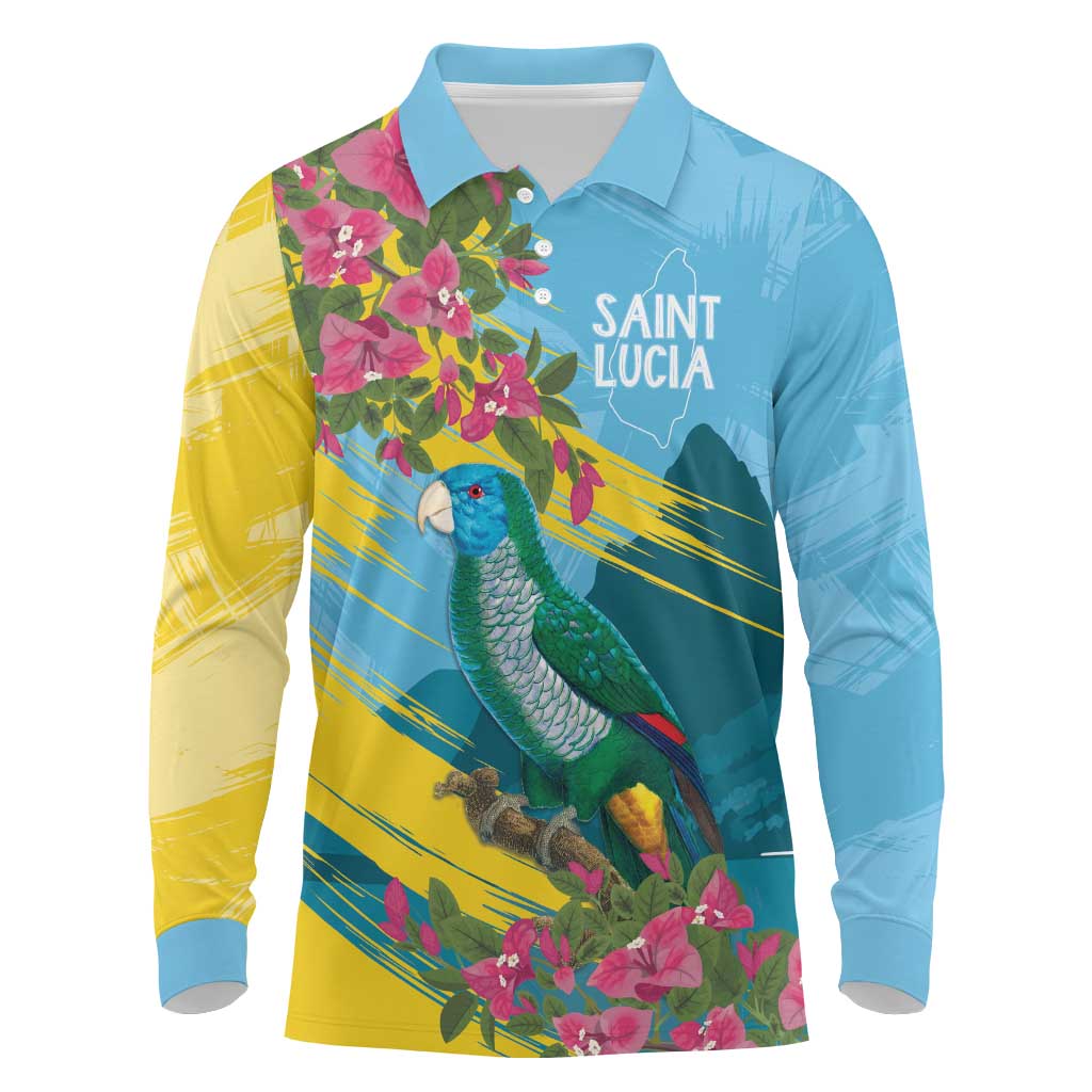 Saint Lucia Afro Long Sleeve Polo Shirt Tropical Vibes