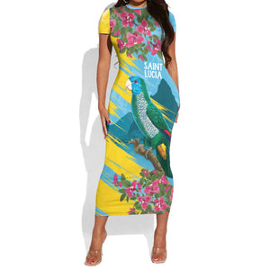 Saint Lucia Afro Short Sleeve Bodycon Dress Tropical Vibes LT7