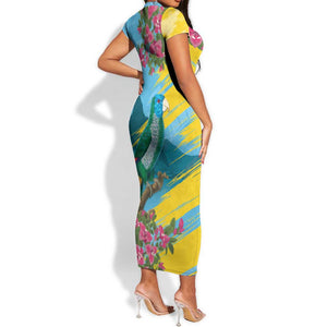 Saint Lucia Afro Short Sleeve Bodycon Dress Tropical Vibes LT7