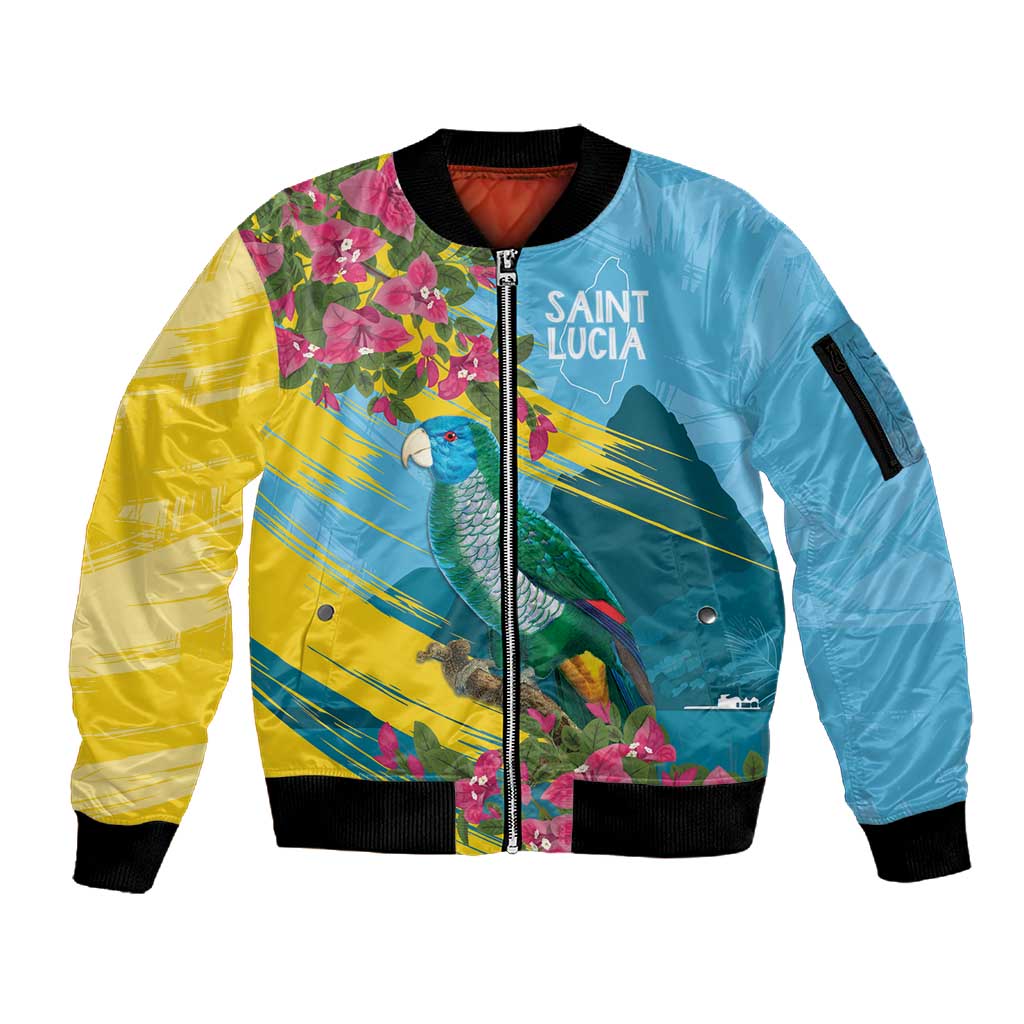 Saint Lucia Afro Sleeve Zip Bomber Jacket Tropical Vibes