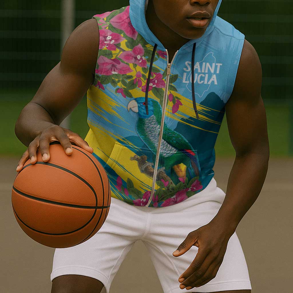 Saint Lucia Afro Sleeveless Zip Hoodie Tropical Vibes - African Pride