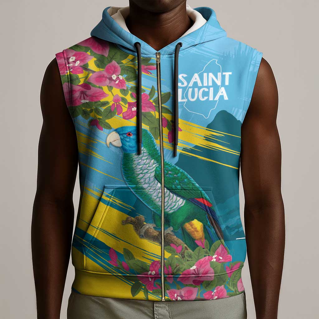 Saint Lucia Afro Sleeveless Zip Hoodie Tropical Vibes - African Pride
