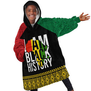 Juneteenth Kid Wearable Blanket Hoodie Mix African Pattern - I Am Black History