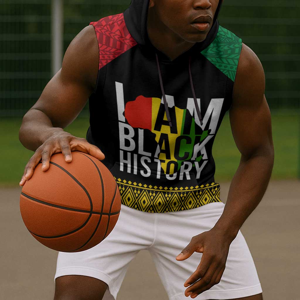 Juneteenth Sleeveless Hoodie Mix African Pattern - I Am Black History - African Pride