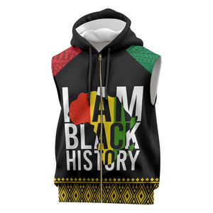 Juneteenth Sleeveless Zip Hoodie Mix African Pattern - I Am Black History - African Pride