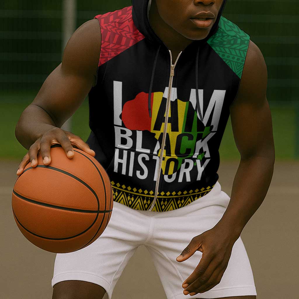 Juneteenth Sleeveless Zip Hoodie Mix African Pattern - I Am Black History - African Pride