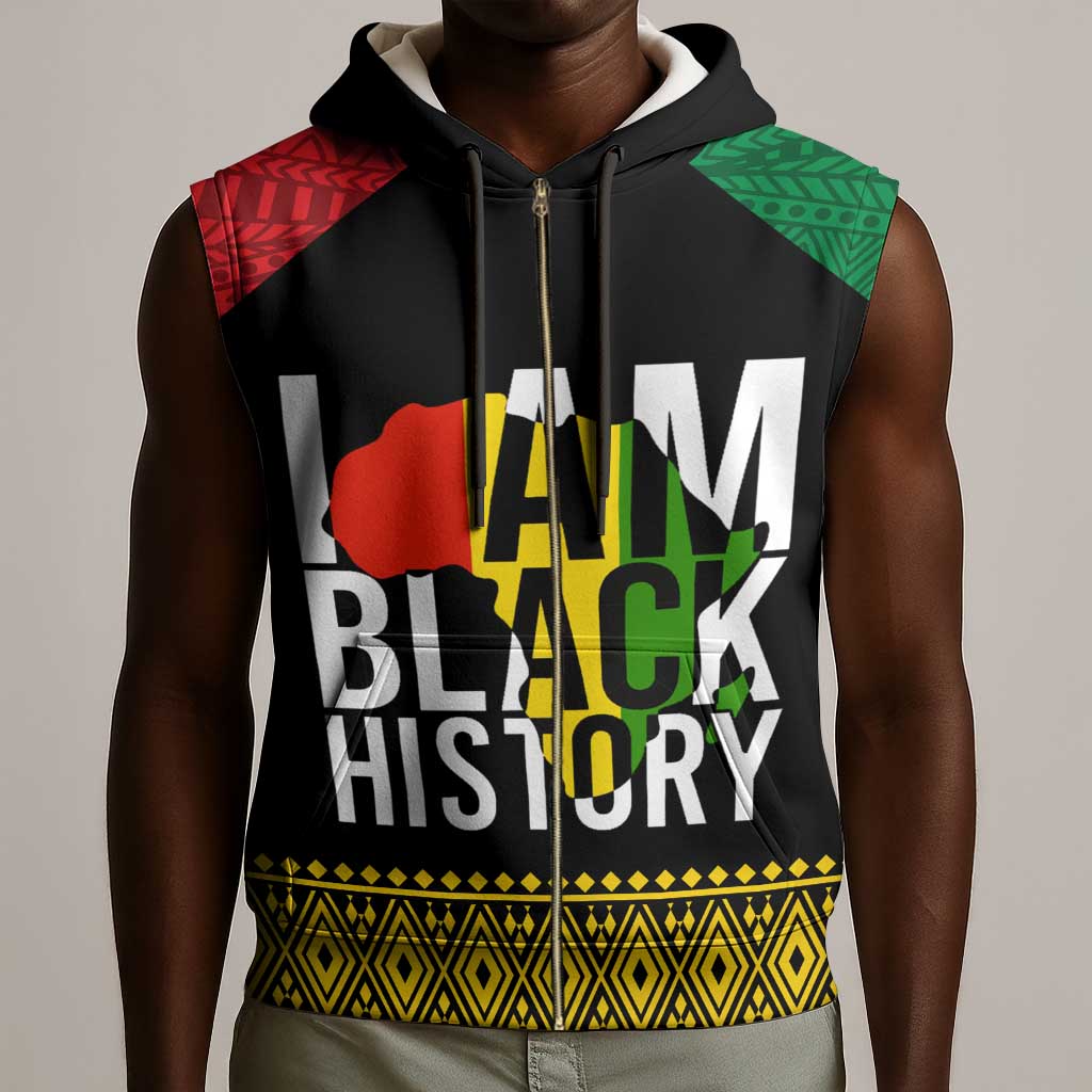 Juneteenth Sleeveless Zip Hoodie Mix African Pattern - I Am Black History - African Pride