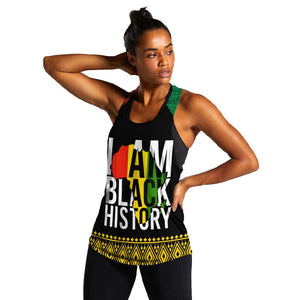 Juneteenth Women Racerback Tank Mix African Pattern - I Am Black History