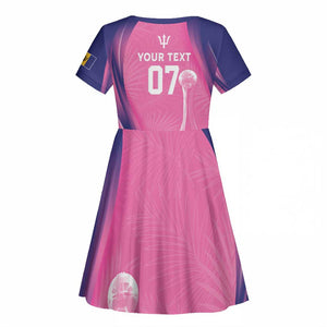 Afro-Barbadians Cricket Custom Kid Short Sleeve Dress Royal Champions - Tropical Vibes - African Pride