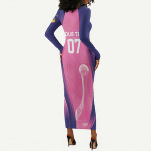 Afro-Barbadians Cricket Custom Long Sleeve Bodycon Dress Royal Champions - Tropical Vibes - African Pride