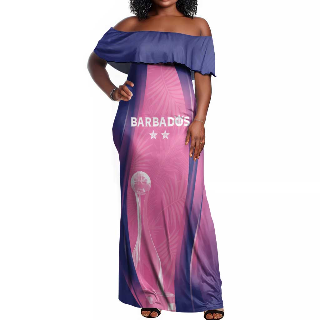 Afro-Barbadians Cricket Custom Off Shoulder Maxi Dress Royal Champions - Tropical Vibes - African Pride