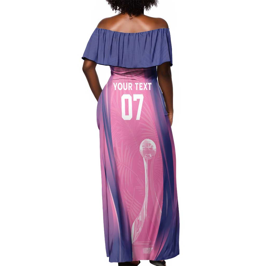 Afro-Barbadians Cricket Custom Off Shoulder Maxi Dress Royal Champions - Tropical Vibes - African Pride