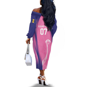 Afro-Barbadians Cricket Custom Off The Shoulder Long Sleeve Dress Royal Champions - Tropical Vibes - African Pride