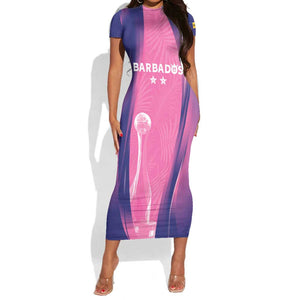 Afro-Barbadians Cricket Custom Short Sleeve Bodycon Dress Royal Champions - Tropical Vibes - African Pride
