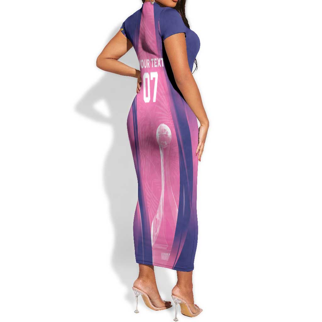 Afro-Barbadians Cricket Custom Short Sleeve Bodycon Dress Royal Champions - Tropical Vibes - African Pride