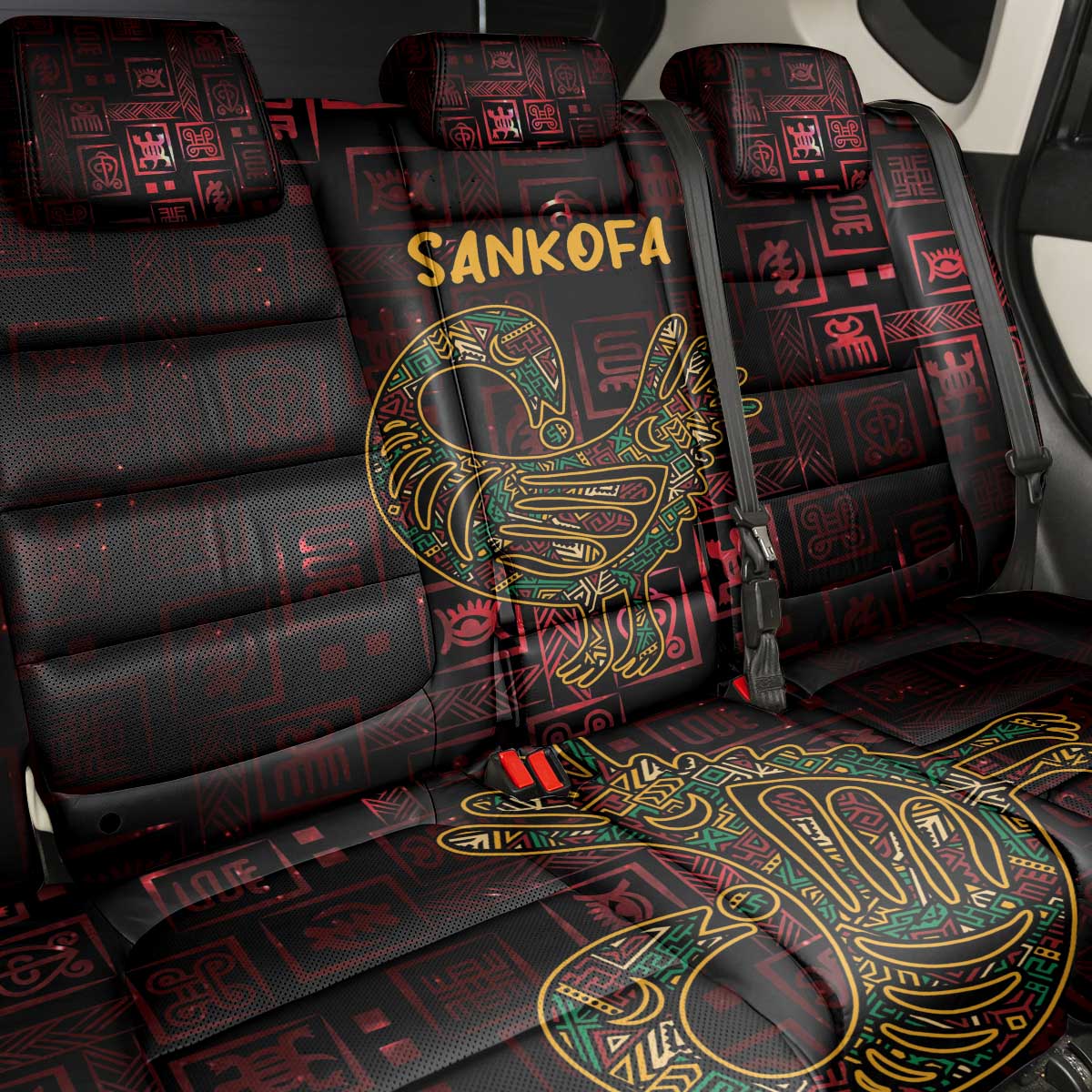 Afro-American Culture Back Car Seat Cover Adinkra Sankofa Bird - Cosmic Red