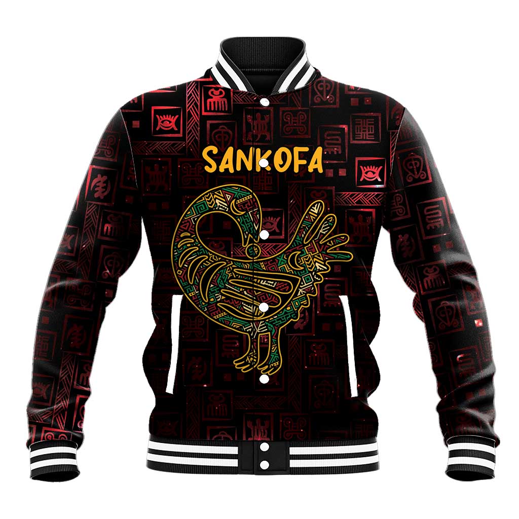 Afro-American Culture Baseball Jacket Adinkra Sankofa Bird - Cosmic Red