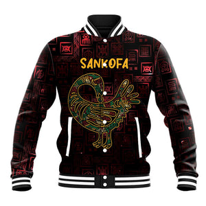 Afro-American Culture Baseball Jacket Adinkra Sankofa Bird - Cosmic Red