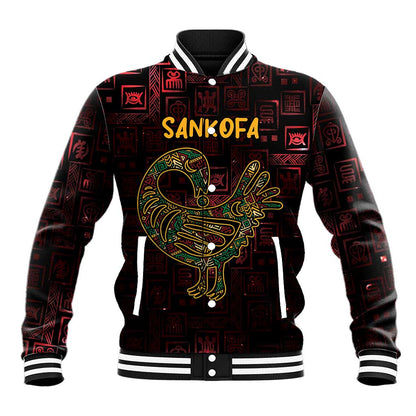 Afro-American Culture Baseball Jacket Adinkra Sankofa Bird - Cosmic Red