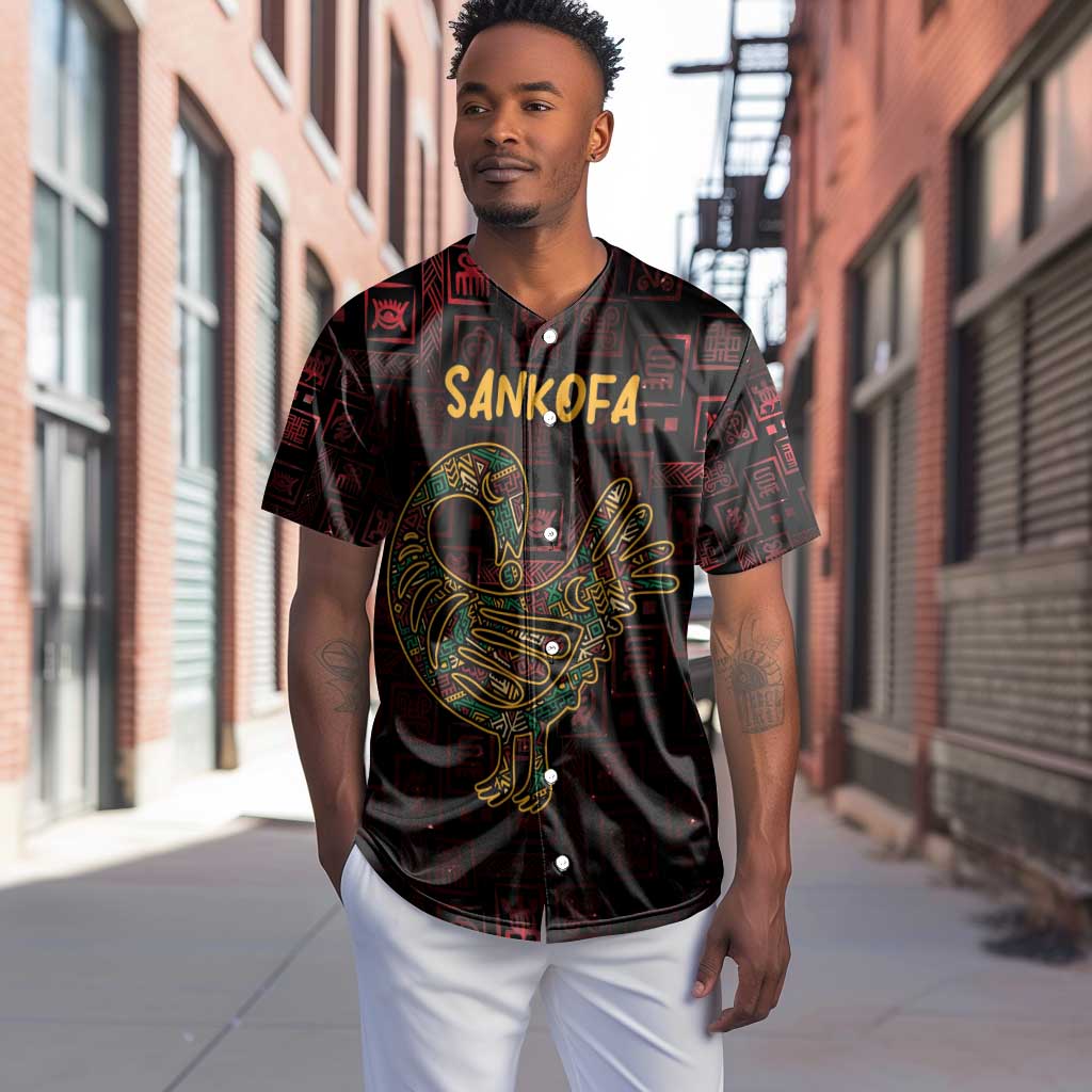 Afro-American Culture Baseball Jersey Adinkra Sankofa Bird - Cosmic Red