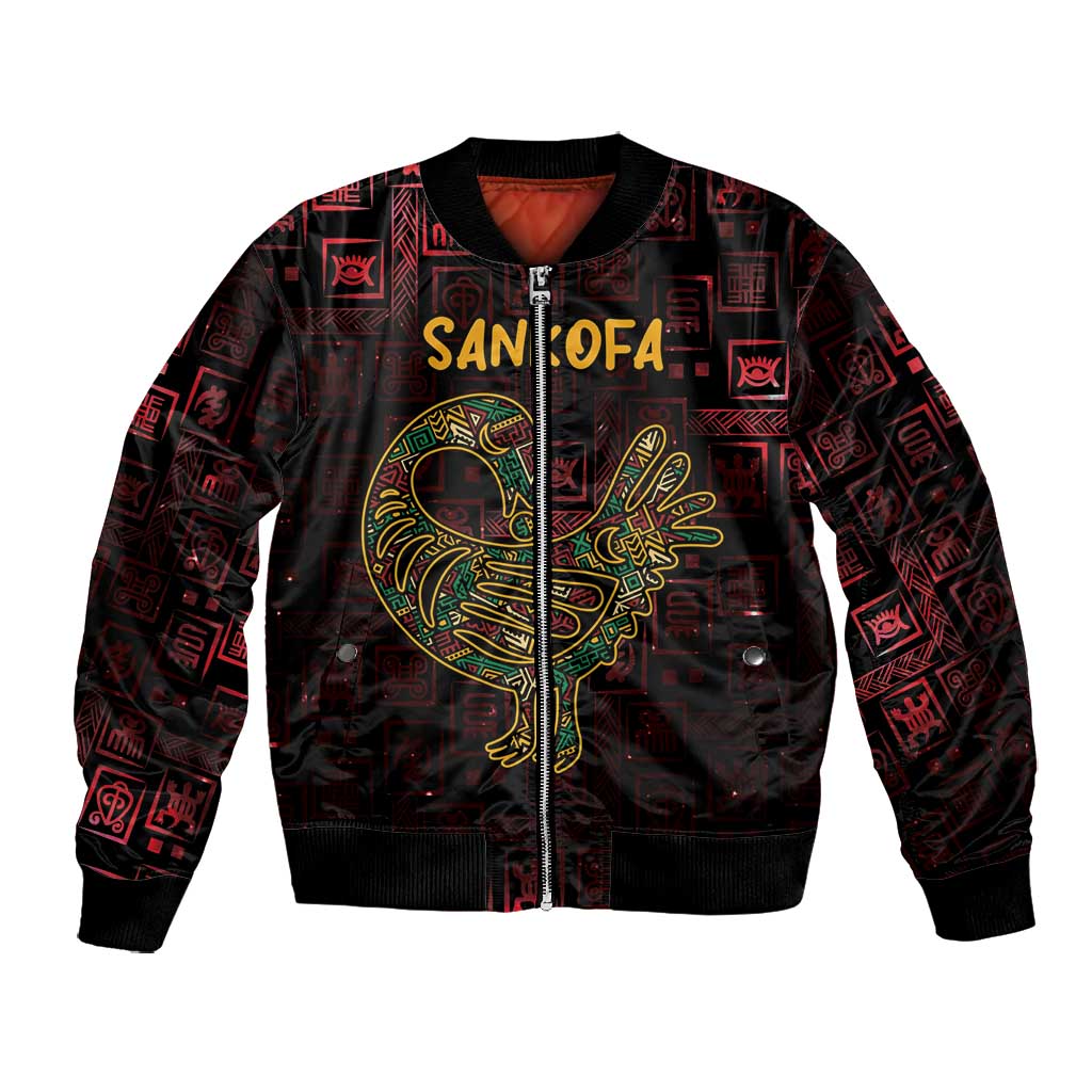 Afro-American Culture Bomber Jacket Adinkra Sankofa Bird - Cosmic Red