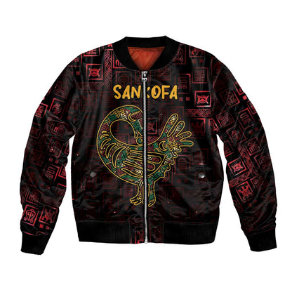 Afro-American Culture Bomber Jacket Adinkra Sankofa Bird - Cosmic Red