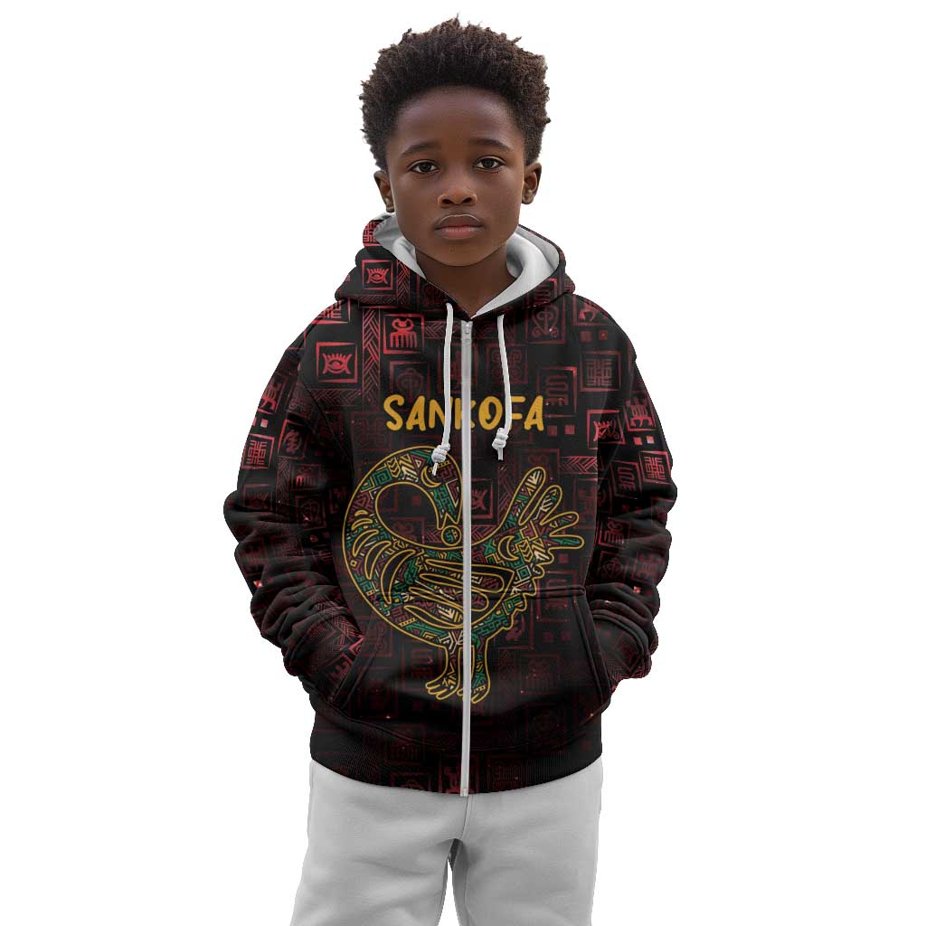 Afro-American Culture Kid Hoodie Adinkra Sankofa Bird - Cosmic Red