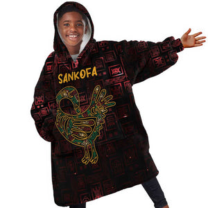 Afro-American Culture Kid Wearable Blanket Hoodie Adinkra Sankofa Bird - Cosmic Red