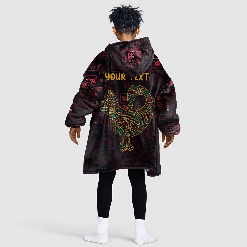 Afro-American Culture Kid Wearable Blanket Hoodie Adinkra Sankofa Bird - Cosmic Red
