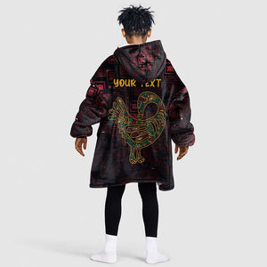Afro-American Culture Kid Wearable Blanket Hoodie Adinkra Sankofa Bird - Cosmic Red
