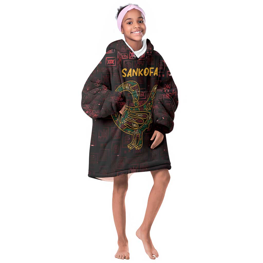 Afro-American Culture Kid Wearable Blanket Hoodie Adinkra Sankofa Bird - Cosmic Red