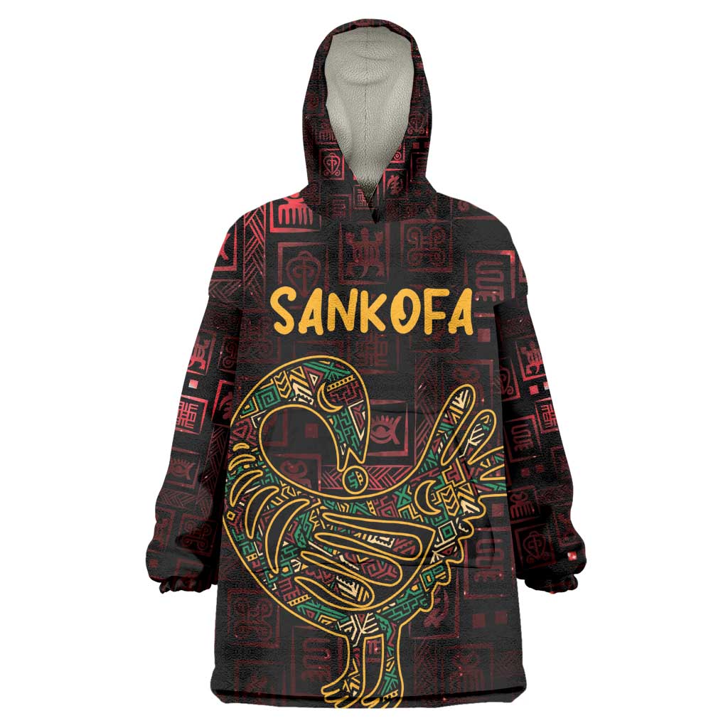 Afro-American Culture Kid Wearable Blanket Hoodie Adinkra Sankofa Bird - Cosmic Red