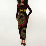 Afro-American Culture Long Sleeve Bodycon Dress Adinkra Sankofa Bird - Cosmic Red LT7