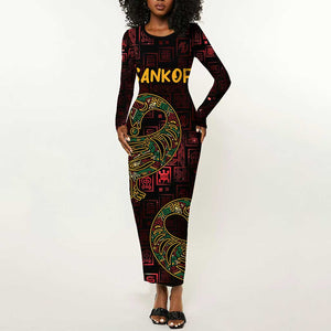 Afro-American Culture Long Sleeve Bodycon Dress Adinkra Sankofa Bird - Cosmic Red LT7