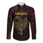 Afro-American Culture Long Sleeve Button Shirt Adinkra Sankofa Bird - Cosmic Red