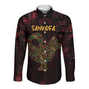 Afro-American Culture Long Sleeve Button Shirt Adinkra Sankofa Bird - Cosmic Red