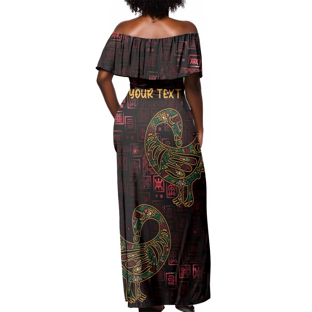 Afro-American Culture Off Shoulder Maxi Dress Adinkra Sankofa Bird - Cosmic Red