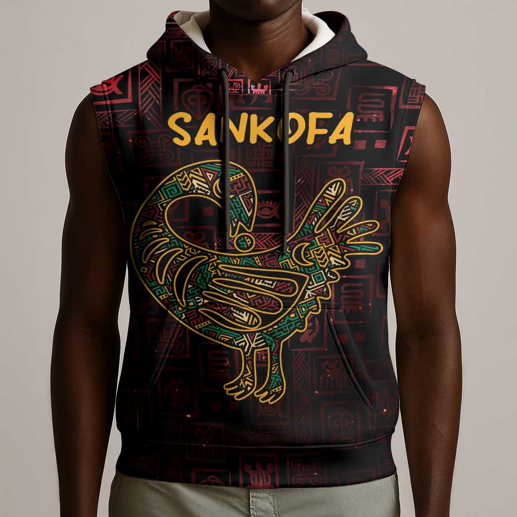 Afro-American Culture Sleeveless Hoodie Adinkra Sankofa Bird - Cosmic Red - African Pride