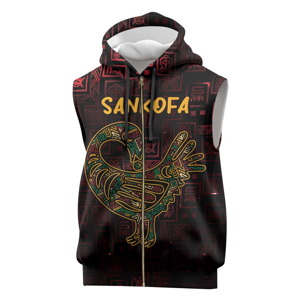 Afro-American Culture Sleeveless Zip Hoodie Adinkra Sankofa Bird - Cosmic Red - African Pride