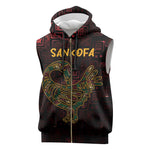 Afro-American Culture Sleeveless Zip Hoodie Adinkra Sankofa Bird - Cosmic Red - African Pride