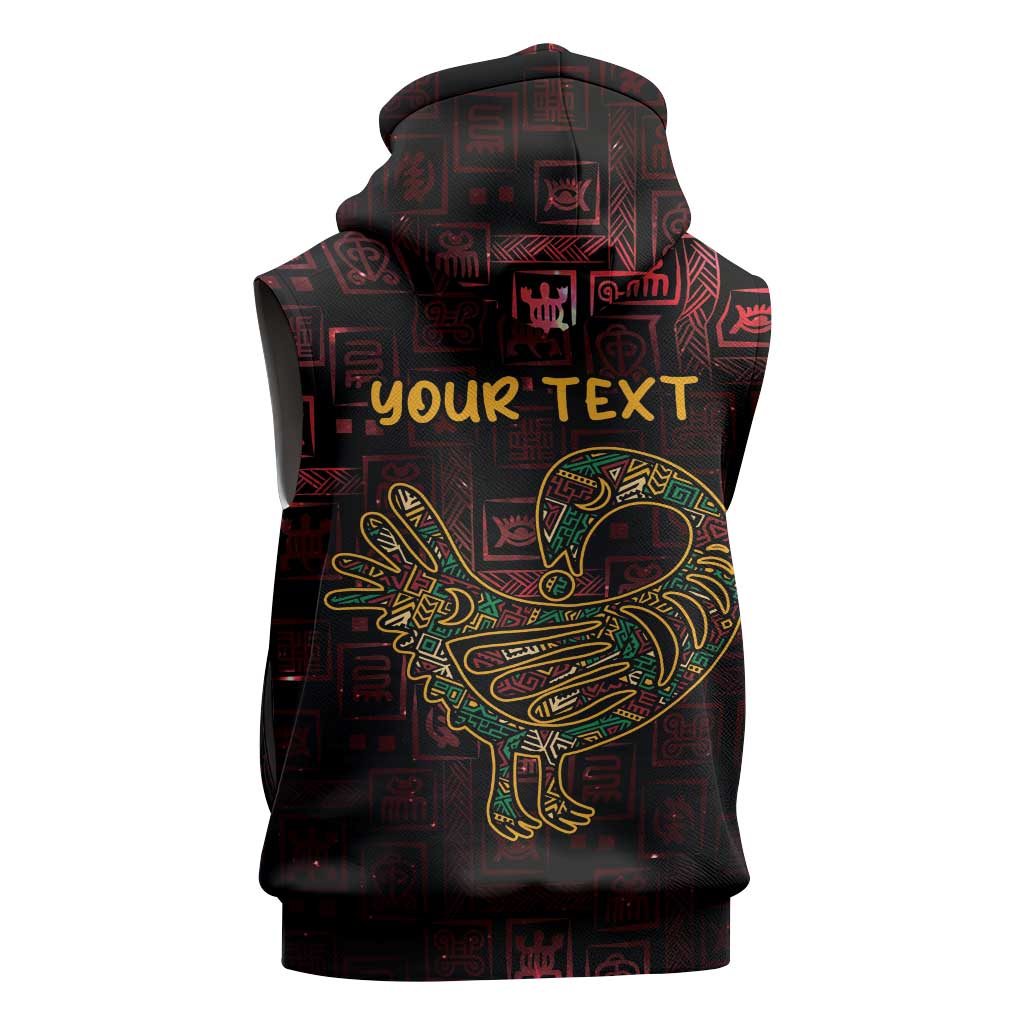 Afro-American Culture Sleeveless Zip Hoodie Adinkra Sankofa Bird - Cosmic Red - African Pride